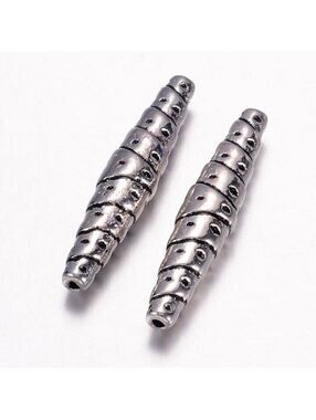 Antique Silver Edgy Gothic Style Dotted Tapered Slim Oval 25mm Long Pewter Beads
